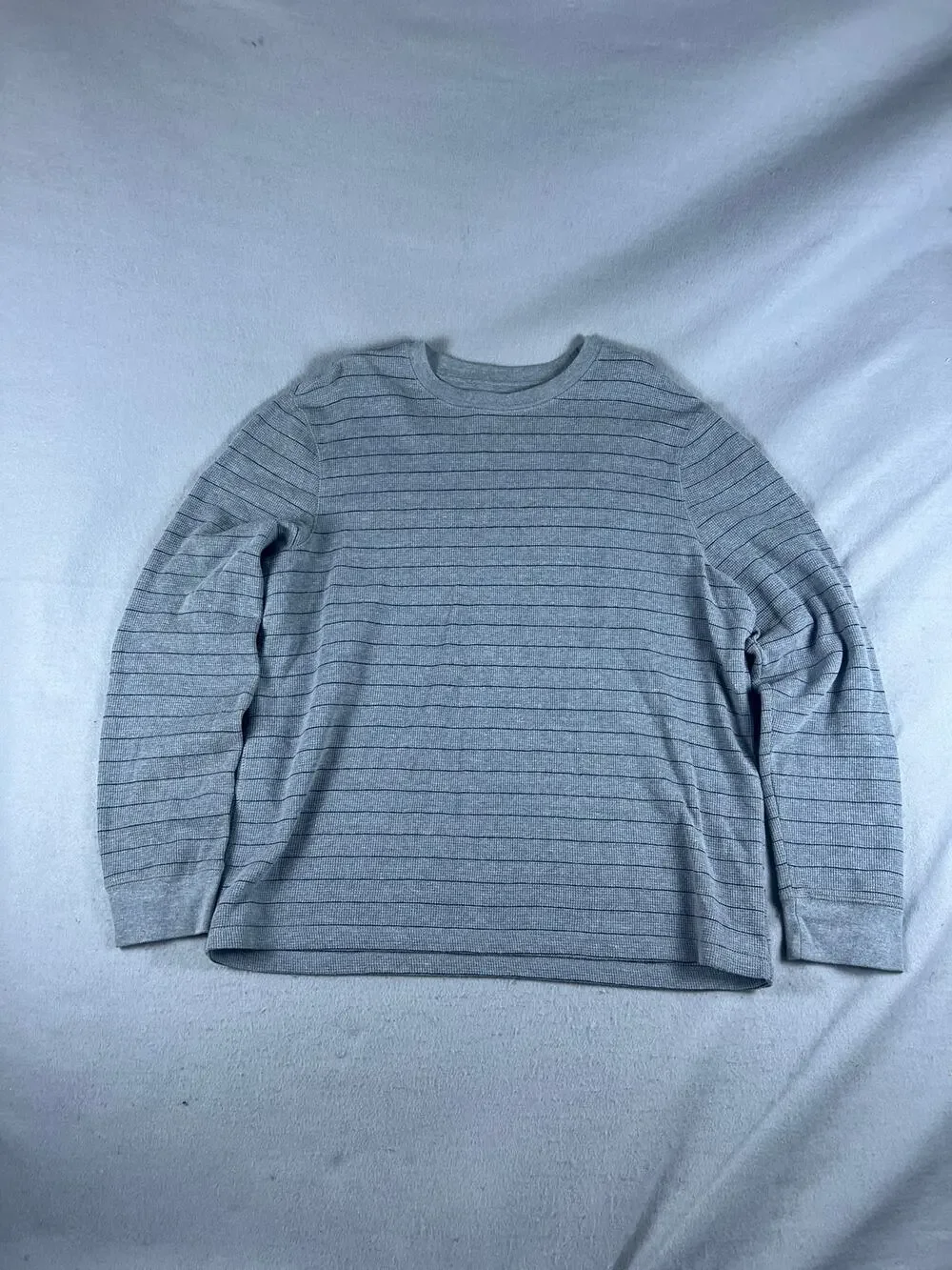 Faded Glory Thermal Shirt Mens XL Gray Long Sleeve Crewneck Striped Waffle Knit